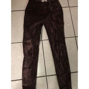 Women's FREE PEOPLE FP Size 24 Crushed Velvet Skinny Straight Mulberry Pants